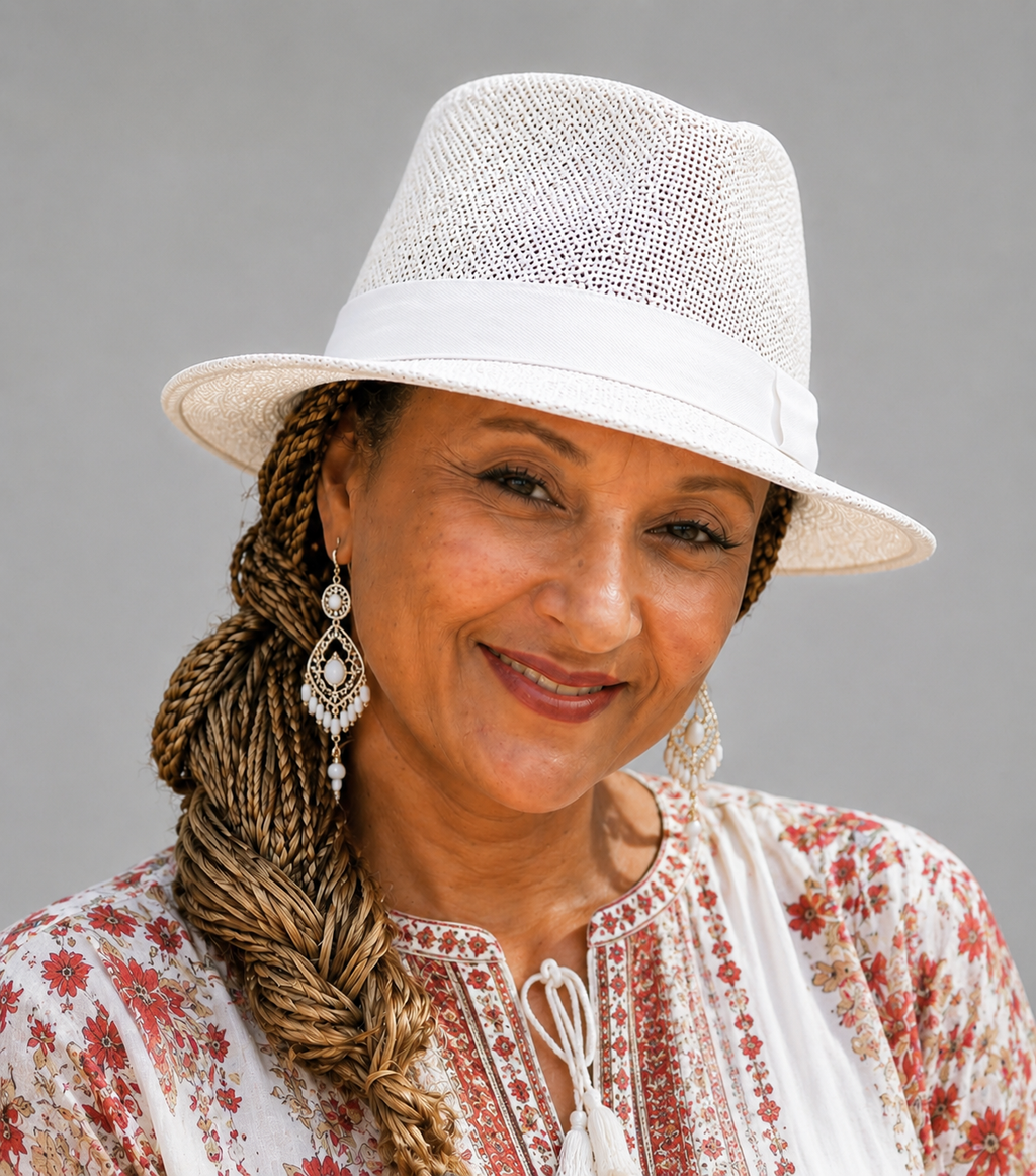 Ladies White Chic Breathable Mesh Straw Fedora Hat