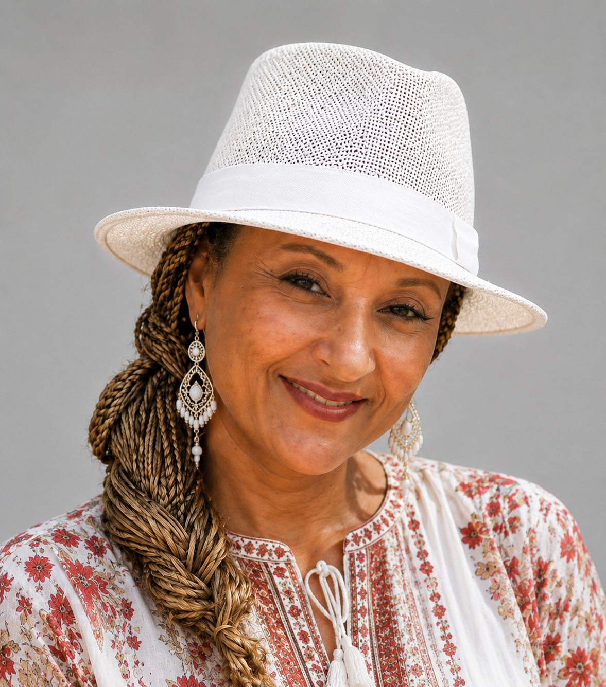 Ladies White Chic Breathable Mesh Straw Fedora Hat