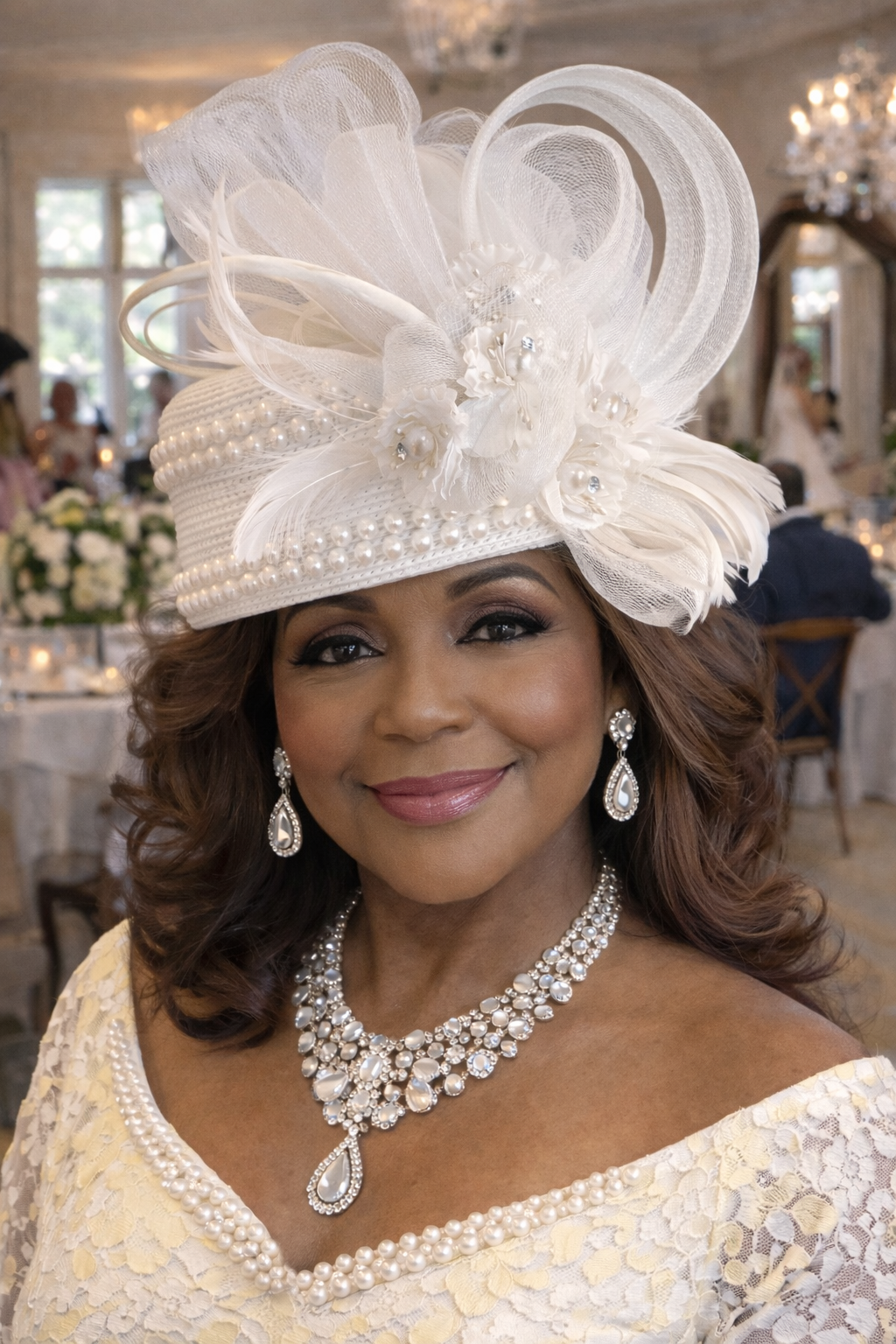 White Elegance Half Cap Hat & Fascinator - From Nigeria