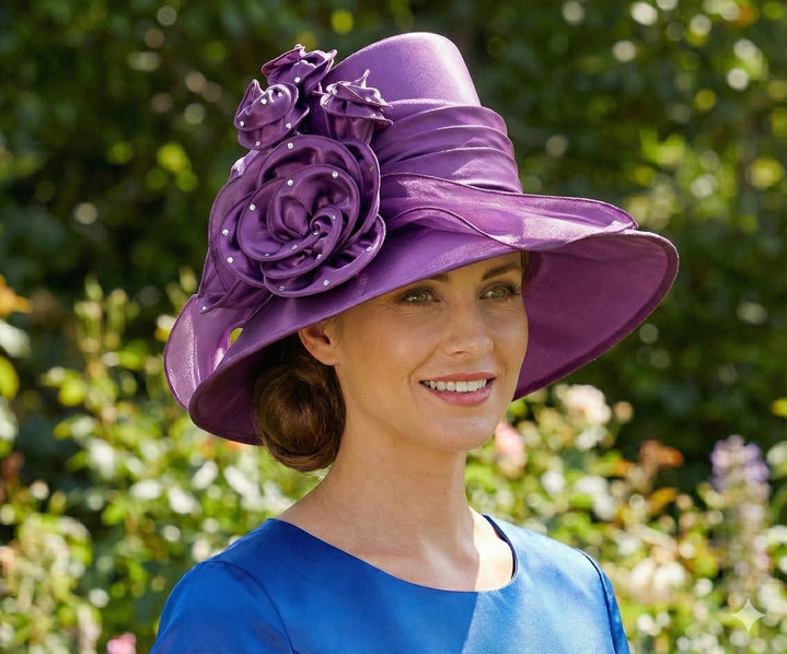 Purple Satin Rose Flower Passion Hat